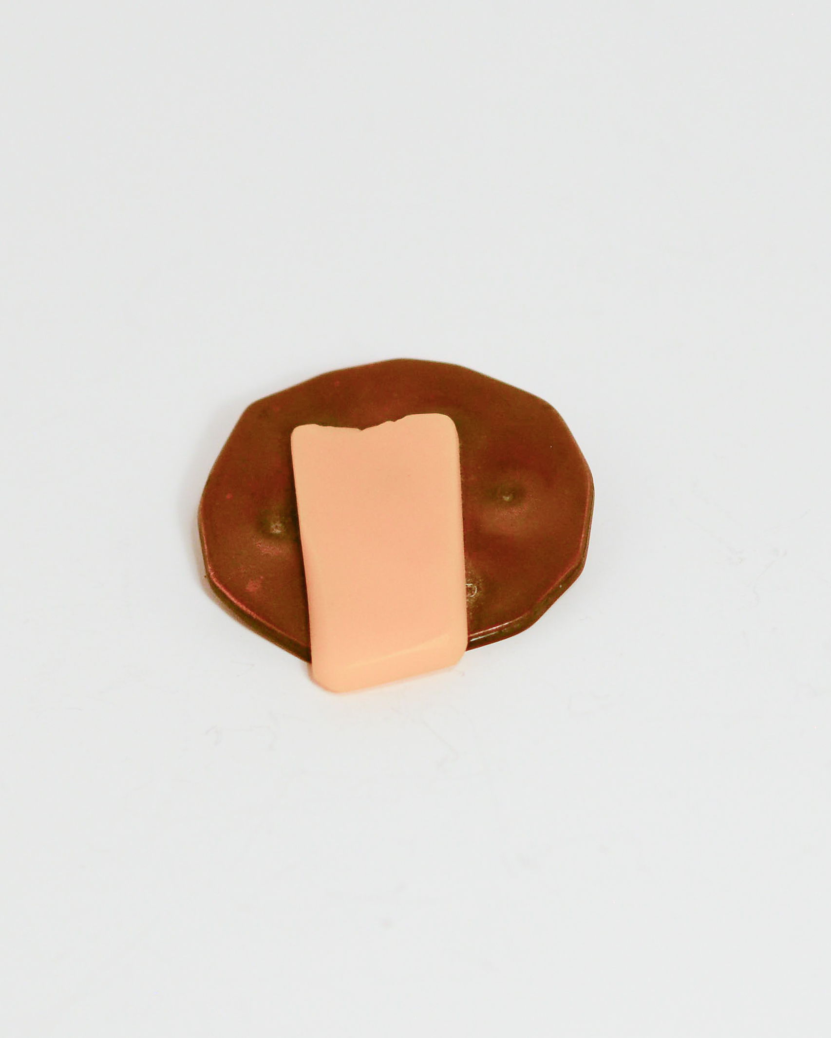05. Constructed Cheese Cracker Brooch. Copper with Plexi Cheese. 2 x 2.25 . 1980. NFS 1